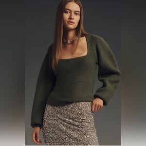 NWT! Anthropologie Dark Green Maeve Square-Neck Wide-Sleeve Sweater - Multiple